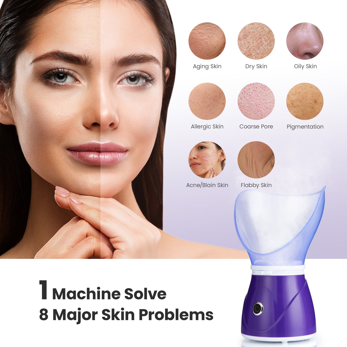 Ouwald Facial Steamer, Nano Ionic Face Steamer for SKin Moisturizing Home Spa with Headband, Face Brush & Blackhead Removal Kit