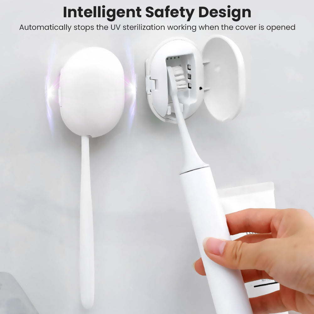 Sextupole UV Sanitizer Toothbrush Case, Portable Mini Toothbrush Holder, Rechargeable Toothbrush Cover Sterilizing for Home and Travel Fits All Toothbrushes for Electric and Manual (White)