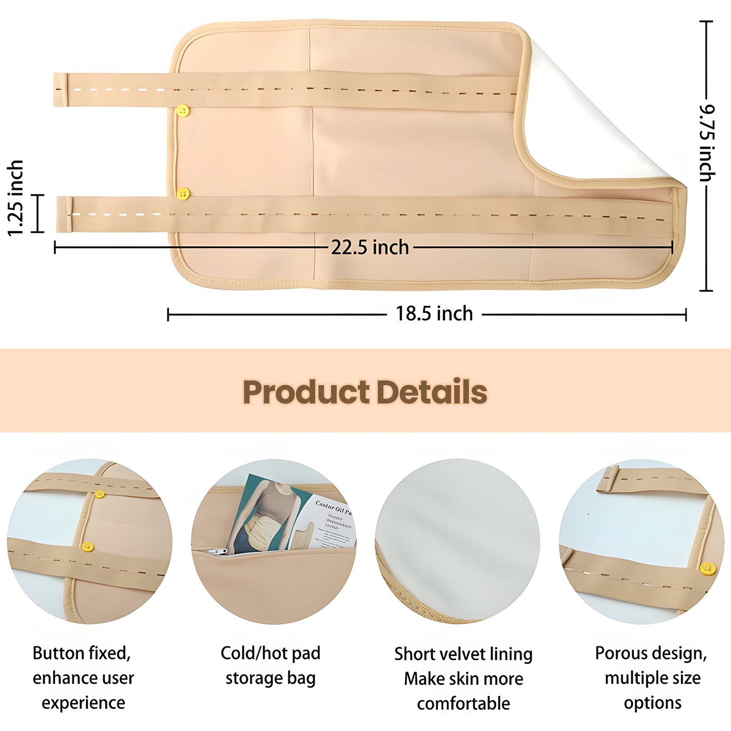Ouwald Castor Oil Pack Wrap, 9Pcs Reusable Castor Oil Pack Kit for Neck Chest Waist Back Knee and Feet, Waterproof & Anti Oil Leak (Oil Not Included)