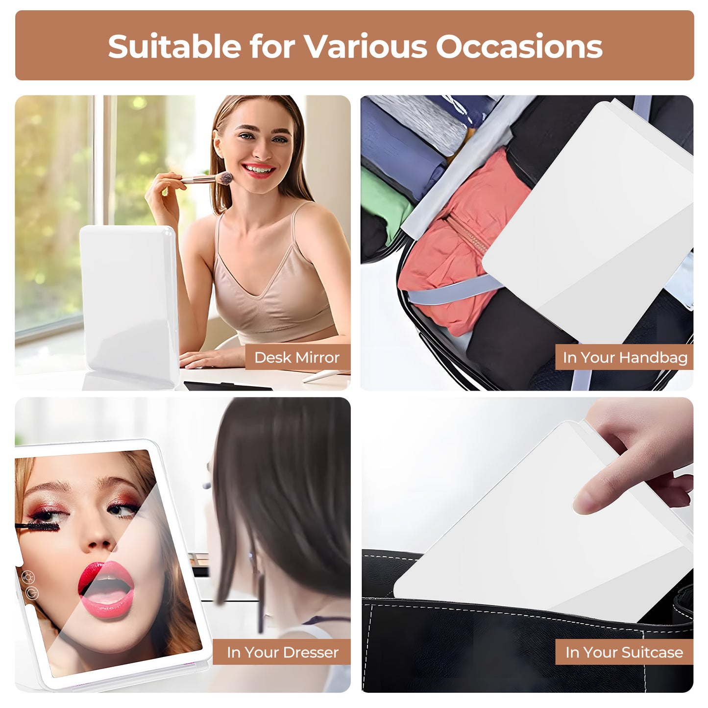 Ouwald Makeup Mirror, 1500mA Rechargeable Vanity Mirror with Lights 92 Led, Portable 10'' Travel Lighted Makeup Mirror with 10X Magnification Mirror, White