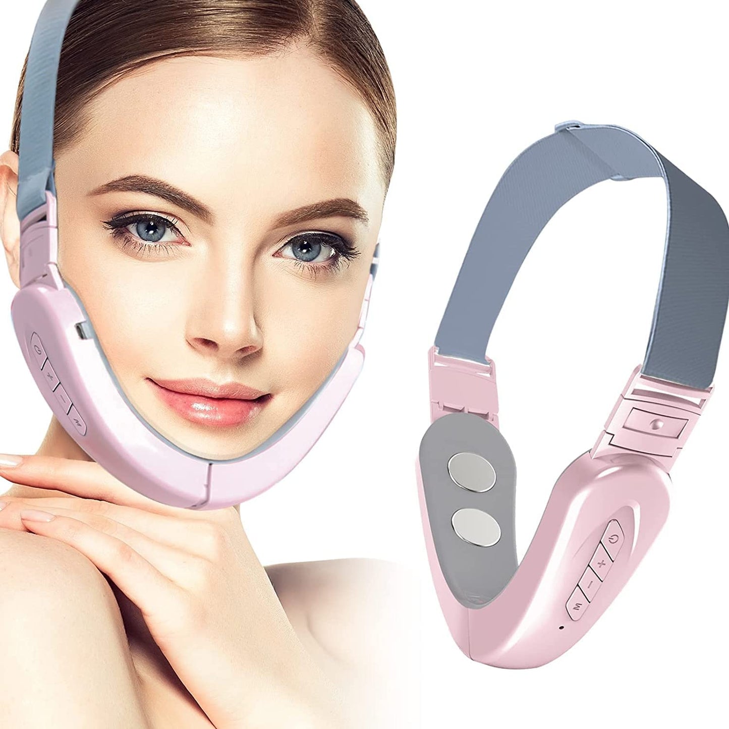 Mieauty Double Chin Reducer Machine, Electric Face Lift Device Beauty Belt, Facial Lifting Machine,Portable Intelligent V-Face Shaping Massager,Pink