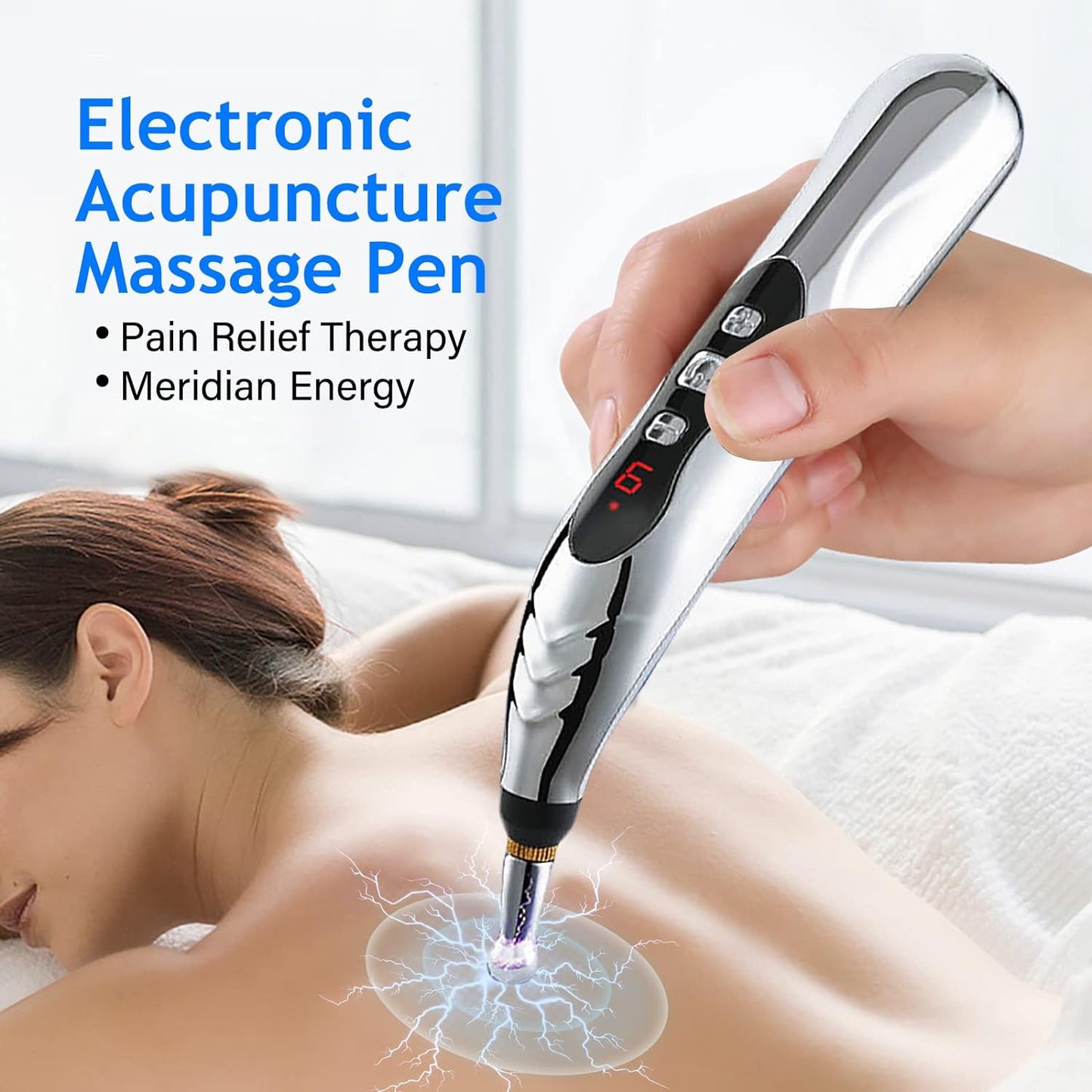 Mieauty 5 In 1 Acupuncture Pen, 5 Heads Electric Meridians Laser Body Massager Acupuncture Pen Therapy Electronic Acupuncture Pen Meridian Energy Heal Massage Pain Relief with 2 Massage gel