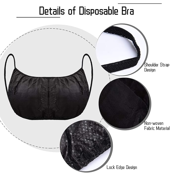 100 Pack Disposable Bra Underwear Women Disposable Bikini Top Underwear Brassieres for Spray Tanning, Waxing, Spa Treatments, Salon Services And Other Body Treatments, Individually Wrapped Black