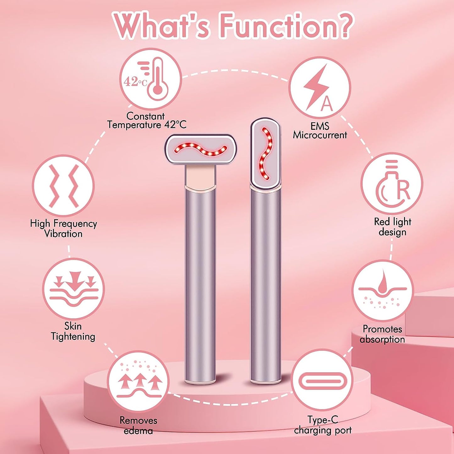 4 in 1 Multifunctional Red & Blue Light Skin Rejuvenation Anti-Wrinkle Cooling Warming Phonton Skin Care Beauty Device EMS Microcurrent Sonic Vibration Magnetic Heat Massage Wand