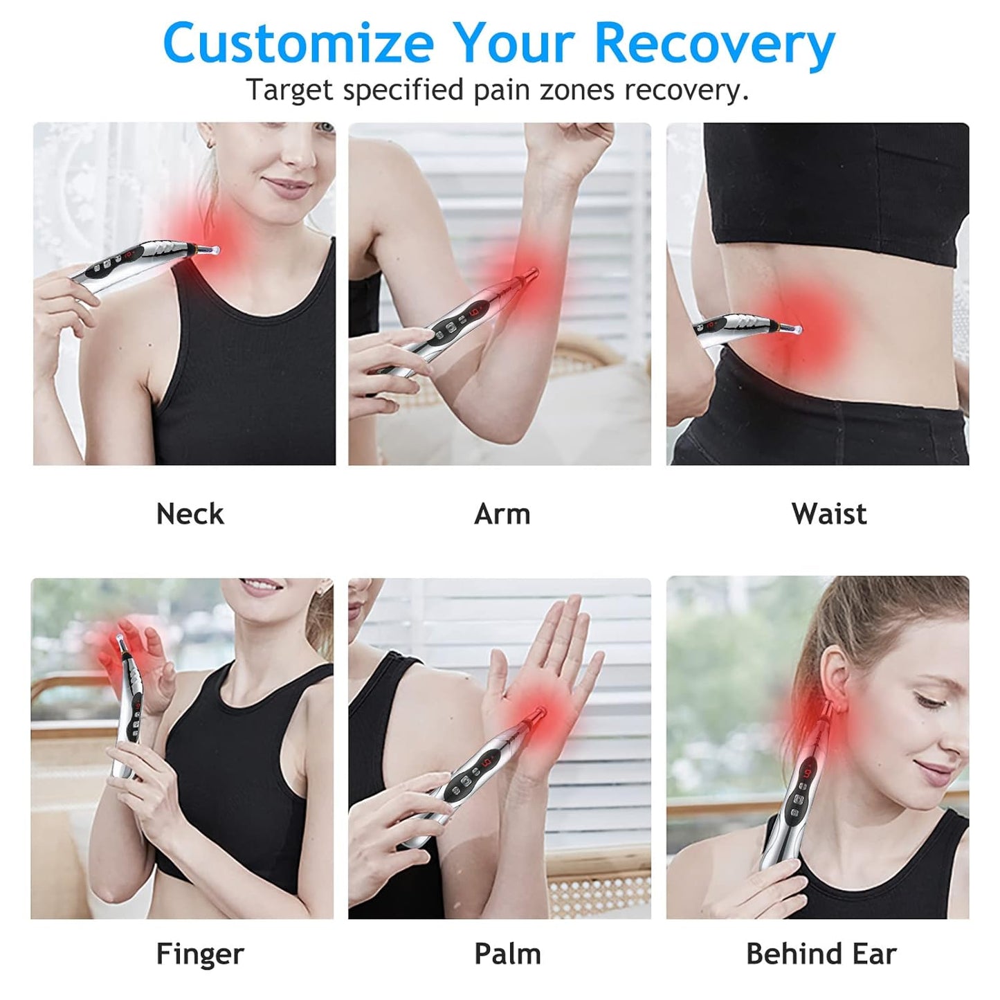 Mieauty 5 In 1 Acupuncture Pen, 5 Heads Electric Meridians Laser Body Massager Acupuncture Pen Therapy Electronic Acupuncture Pen Meridian Energy Heal Massage Pain Relief with 2 Massage gel