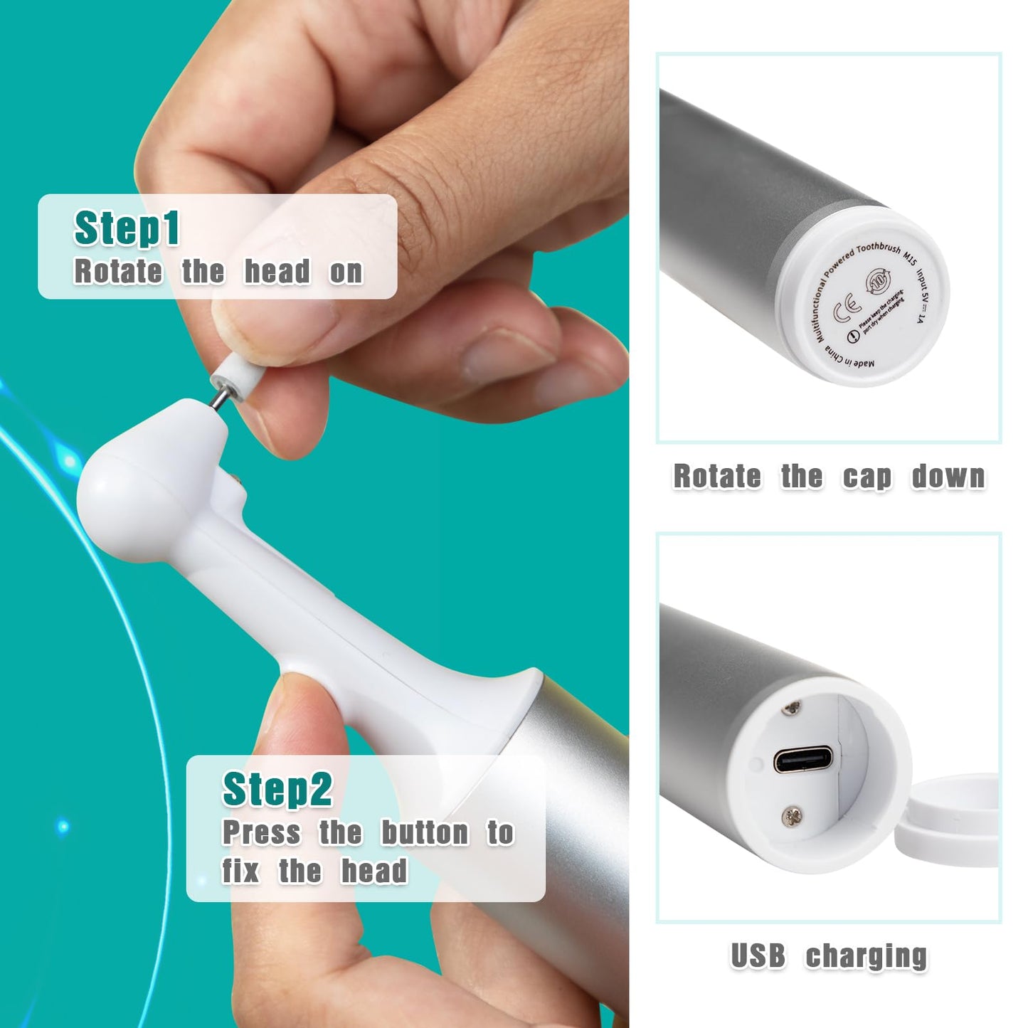 Teeth Polisher, Rechargeable Teeth Cleaning & Whitening Kit, 5 Speed Modes, 5 Brush Heads, IPX6 Waterproof, Home Dental Care for Adults & Kids