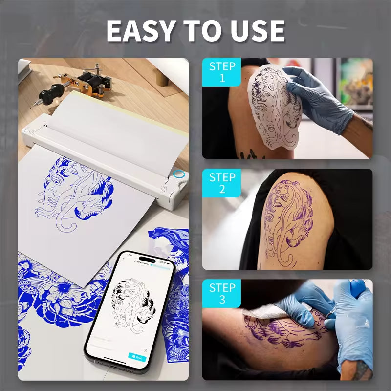Wireless Tattoo Stencil Printer, A4 Portable Thermal Printer A4 Thermal Paper Wireless Mobile Travel Printer, Bluetooth Stencil Printer for Tattooing, Compatible with iOS, Android, Laptop Printer