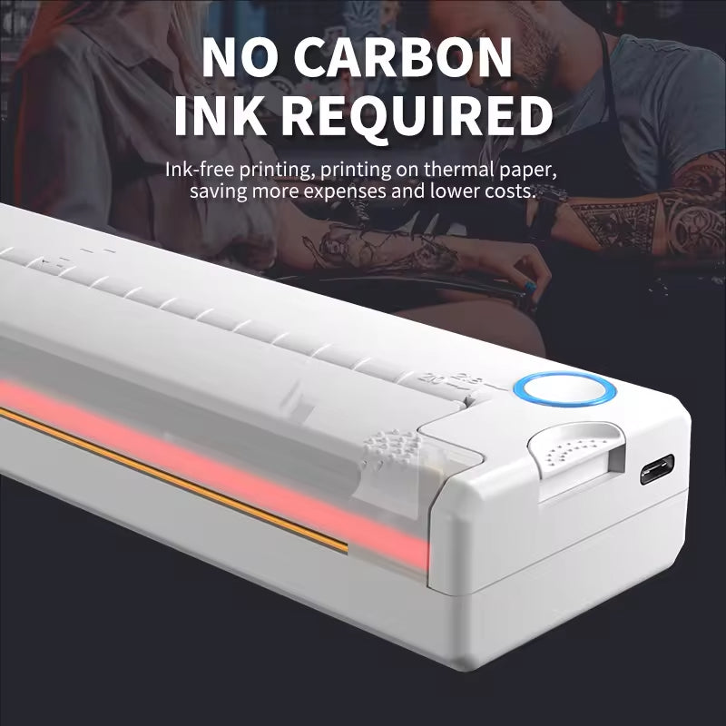 Wireless Tattoo Stencil Printer, A4 Portable Thermal Printer A4 Thermal Paper Wireless Mobile Travel Printer, Bluetooth Stencil Printer for Tattooing, Compatible with iOS, Android, Laptop Printer