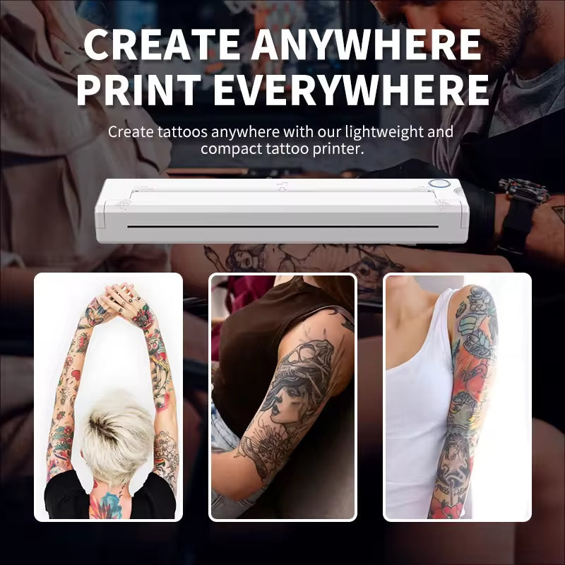 Wireless Tattoo Stencil Printer, A4 Portable Thermal Printer A4 Thermal Paper Wireless Mobile Travel Printer, Bluetooth Stencil Printer for Tattooing, Compatible with iOS, Android, Laptop Printer