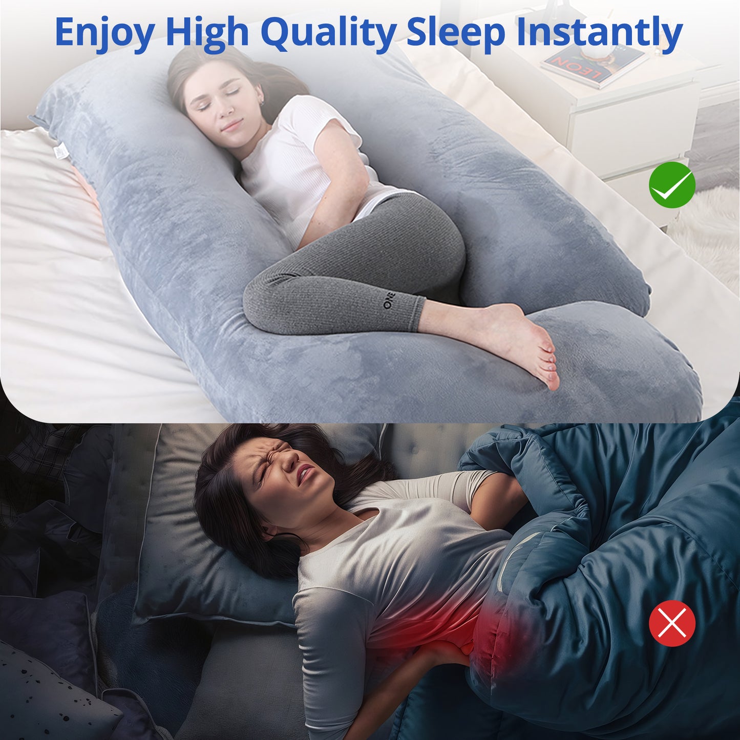 Ouwald Pregnancy Pillow, U Shaped Full Body Maternity Pillows for Sleeping with Removable Cover, 70 inch Grey