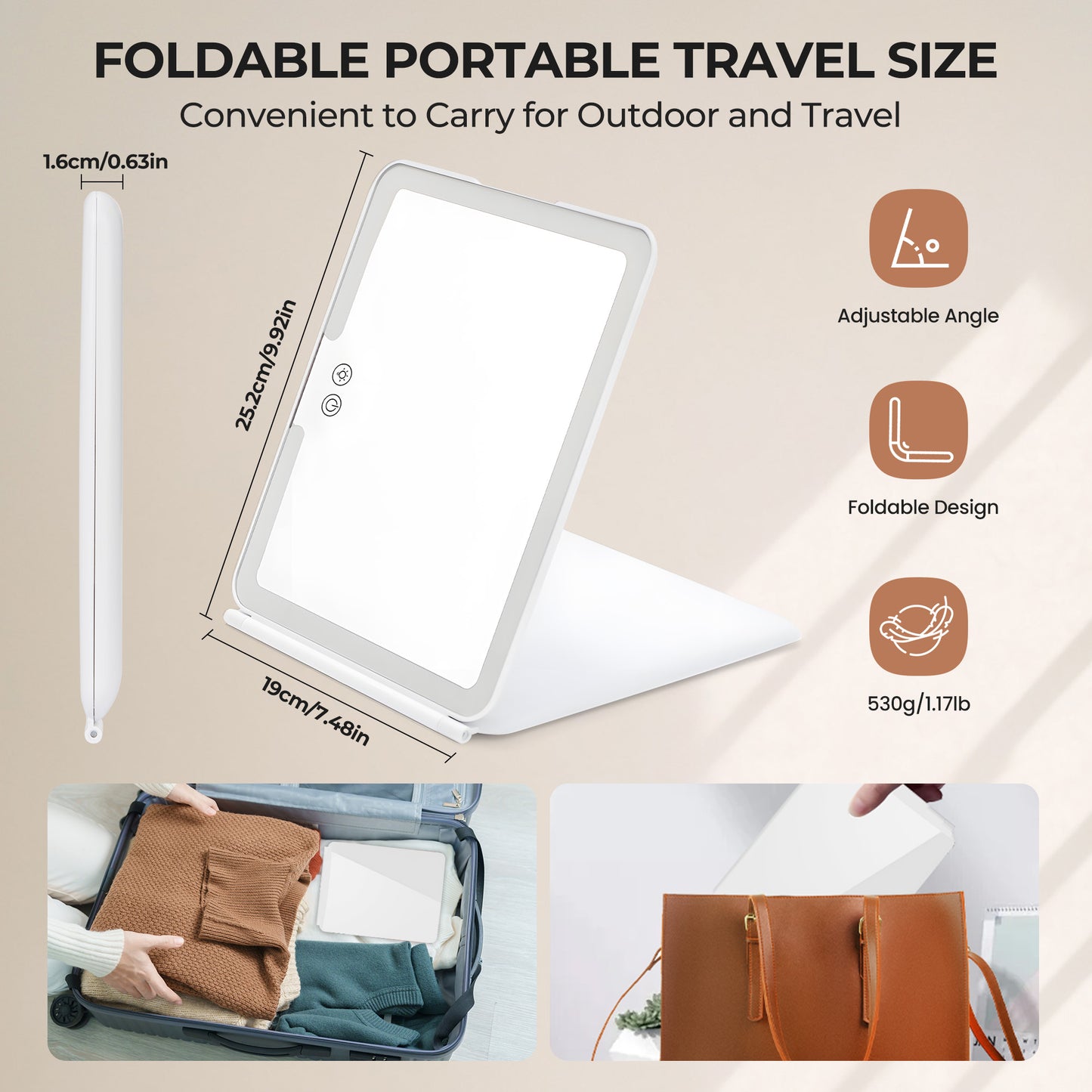 Ouwald Makeup Mirror, 1500mA Rechargeable Vanity Mirror with Lights 92 Led, Portable 10'' Travel Lighted Makeup Mirror with 10X Magnification Mirror, White