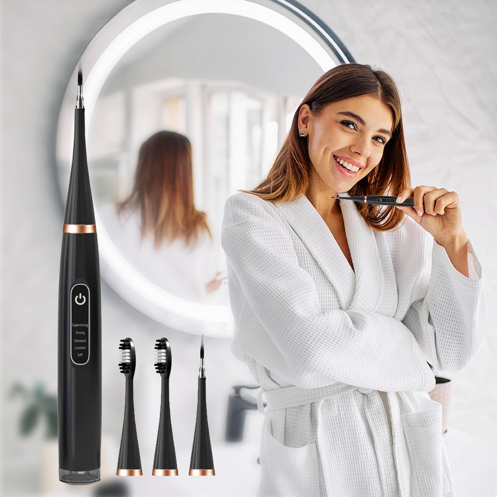 Mieauty 2 In1 Electric Ultrasonic Dental Calculus Remover with 5 Modes, IPX7 Waterproof Rechargeable High Frequency Vibration Electric Toothbrush for Travel & Home Teeth Cleaning Set & Whitening Kit