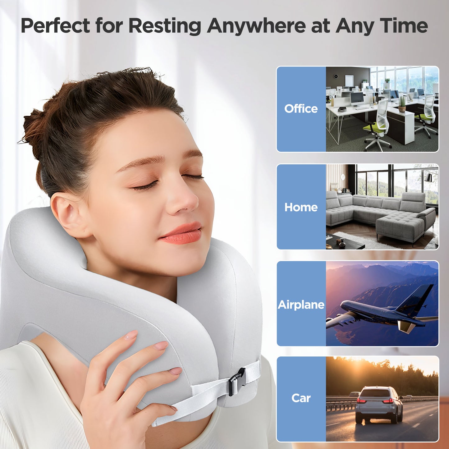 Ouwald Travel Pillow, Memory Foam Travel Neck Pillow, 360° Head & Neck Support Neck Pillow for Traveling, Car, Home, Airplane Pillow Sleeping, Grey