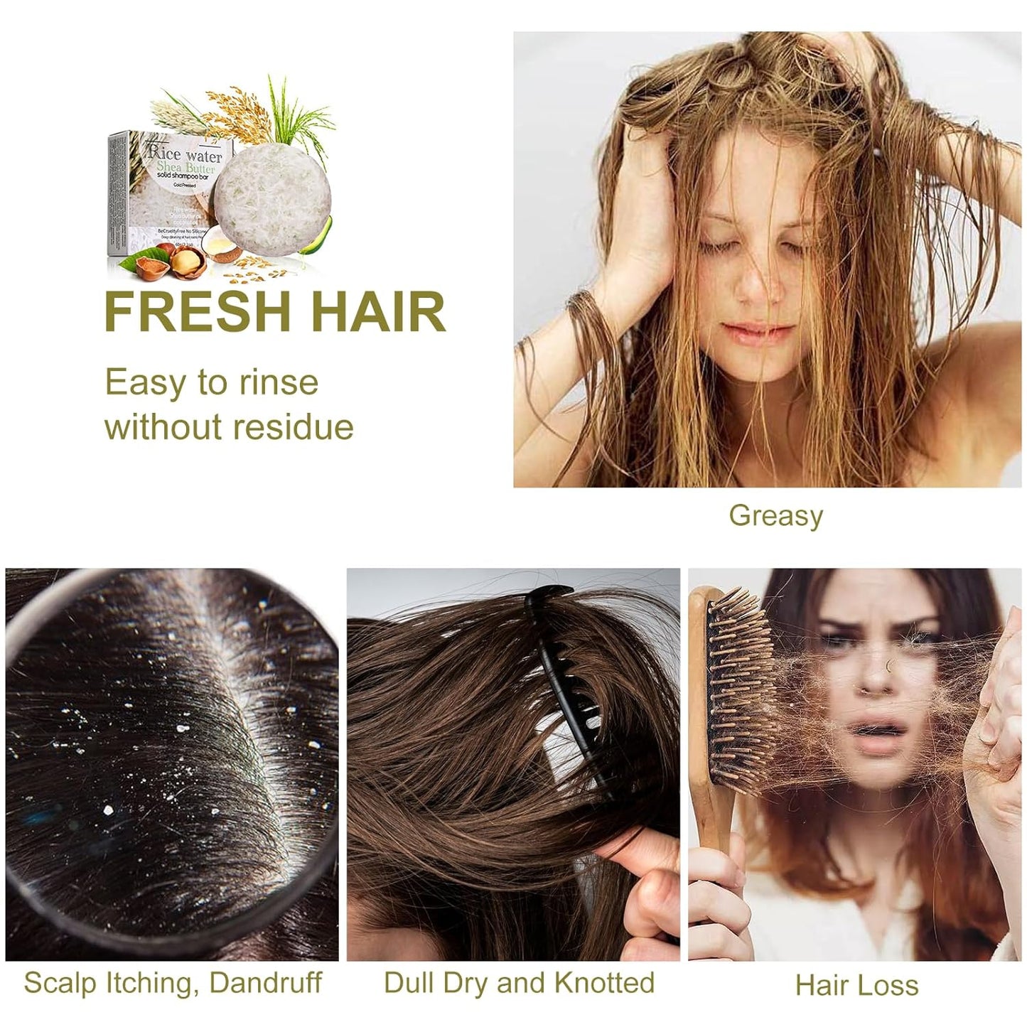 Natural Rice Water Shampoo Bar for Silky Hair Growth, Essence Hair Growth and Darkening Shampoo Soap, Ideal for the Elderly, Children, Women Hair Care