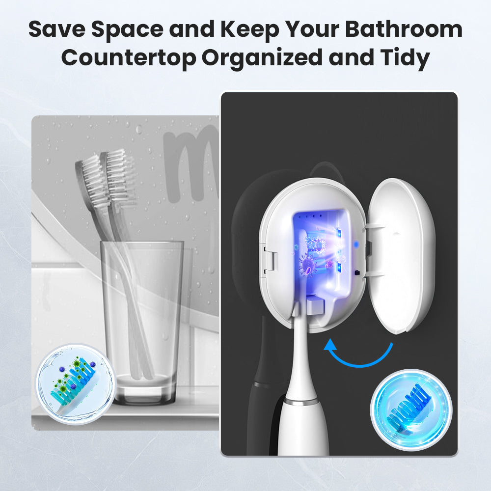 Sextupole UV Sanitizer Toothbrush Case, Portable Mini Toothbrush Holder, Rechargeable Toothbrush Cover Sterilizing for Home and Travel Fits All Toothbrushes for Electric and Manual (White)