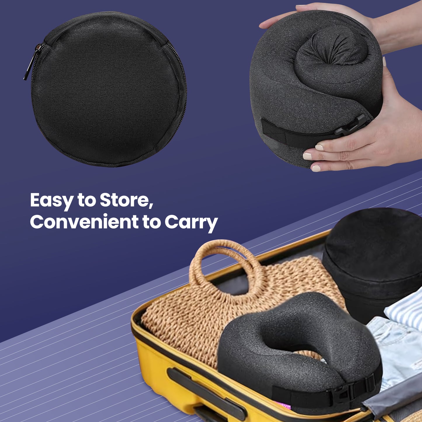Ouwald Travel Pillow, Memory Foam Neck Pillow for Traveling, Comfortable Neck Support Airplane Pillow for Sleeping, Long Flight, Washable Cover, Black
