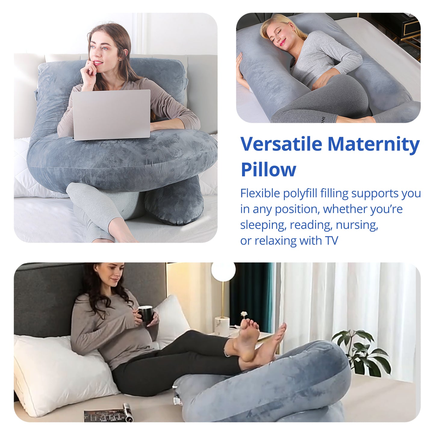 Ouwald Pregnancy Pillow, U Shaped Full Body Maternity Pillows for Sleeping with Removable Cover, 70 inch Grey