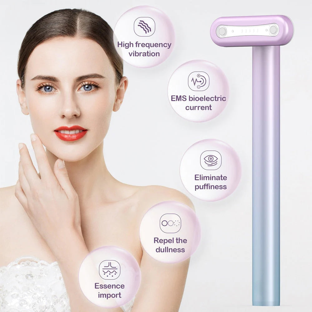 4 In 1 Facial Skincare Therapy Wand EMS Microcurrent Red Light Therapy Vibration Face Lifting Anti-aging Skin Tightening Eye Neck Massage Beauty Devices