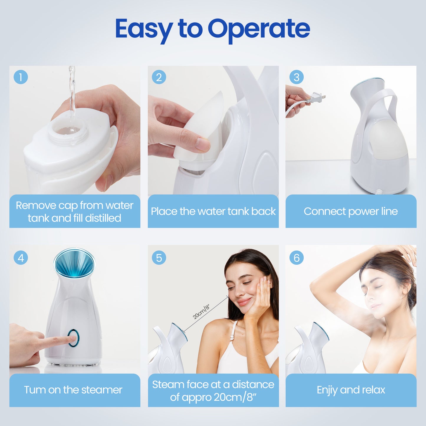 Ouwald Facial Steamer - Nano Ionic Face Steamer for Home Facial Spa Skin Deep Cleaning with 4Pcs Stainless Steel Skin Kit & Hair Band