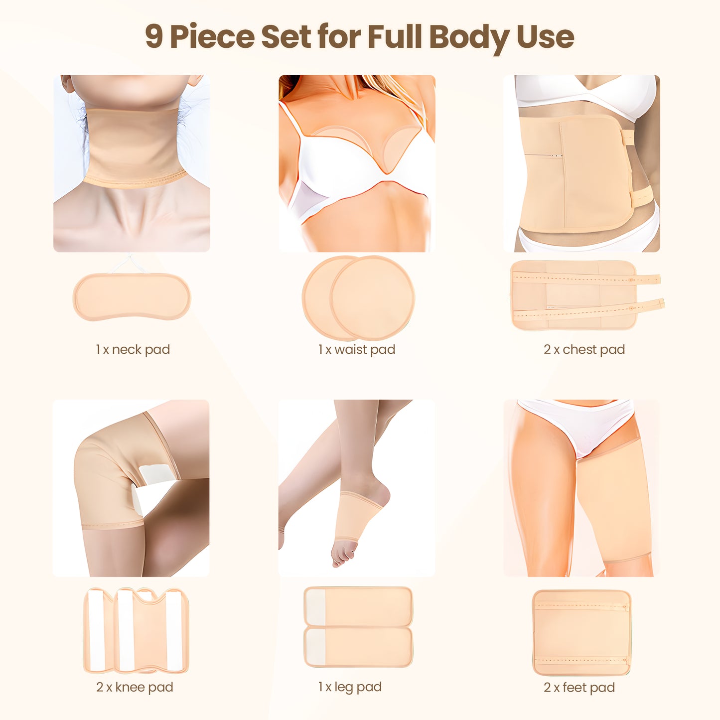 Ouwald Castor Oil Pack Wrap, 9Pcs Reusable Castor Oil Pack Kit for Neck Chest Waist Back Knee and Feet, Waterproof & Anti Oil Leak (Oil Not Included)