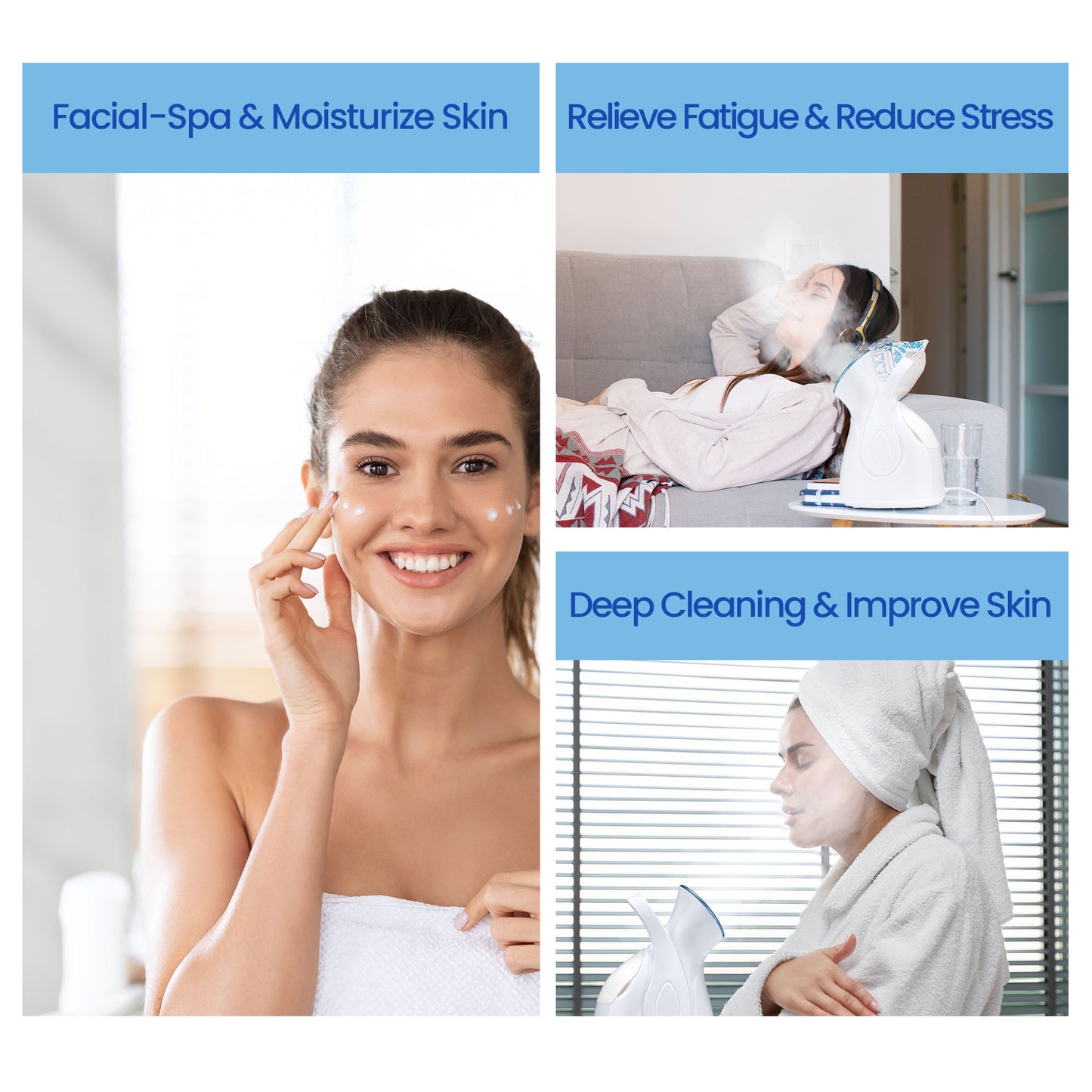 Ouwald Facial Steamer - Nano Ionic Face Steamer for Home Facial Spa Skin Deep Cleaning with 4Pcs Stainless Steel Skin Kit & Hair Band