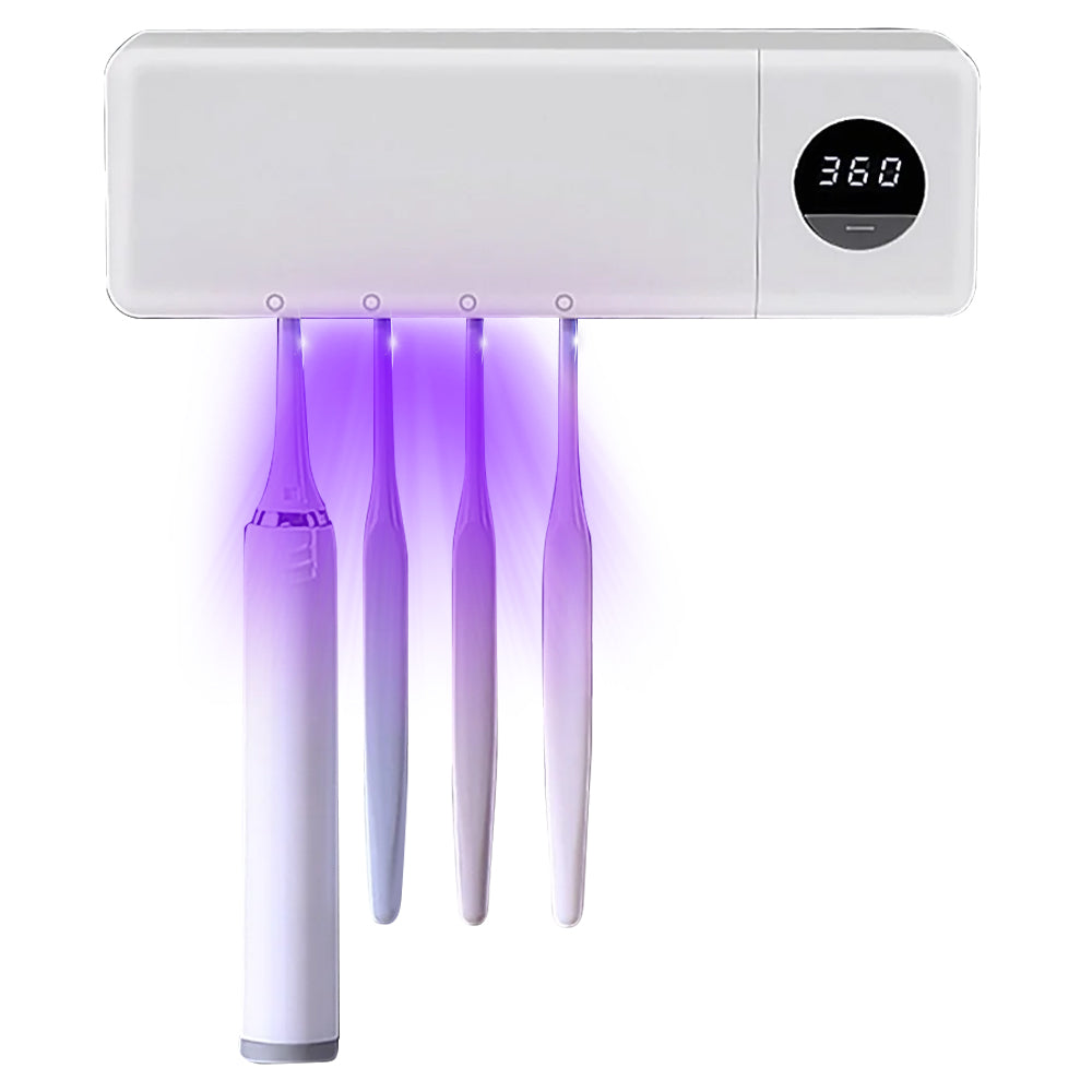Ouwald UV Toothbrush Sanitizer, 4 Slots Fan Drying Function and Drill-Free Toothbrush Sanitizer and Holder, Rechargeable UV Toothbrush Sterilizer Bathroom Toothbrush Holder Wall Mounted for Family Use
