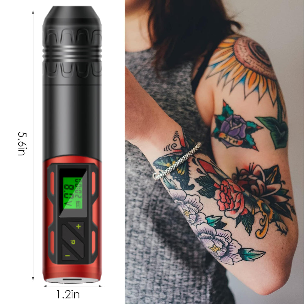 Pro Tättooing Kit, Wireless Tättooed Machine Kit with LED Display, Rechargeable 1800mAh Battery Cordless Rotary Tättooing Pen Set for Artists and Beginners, Red