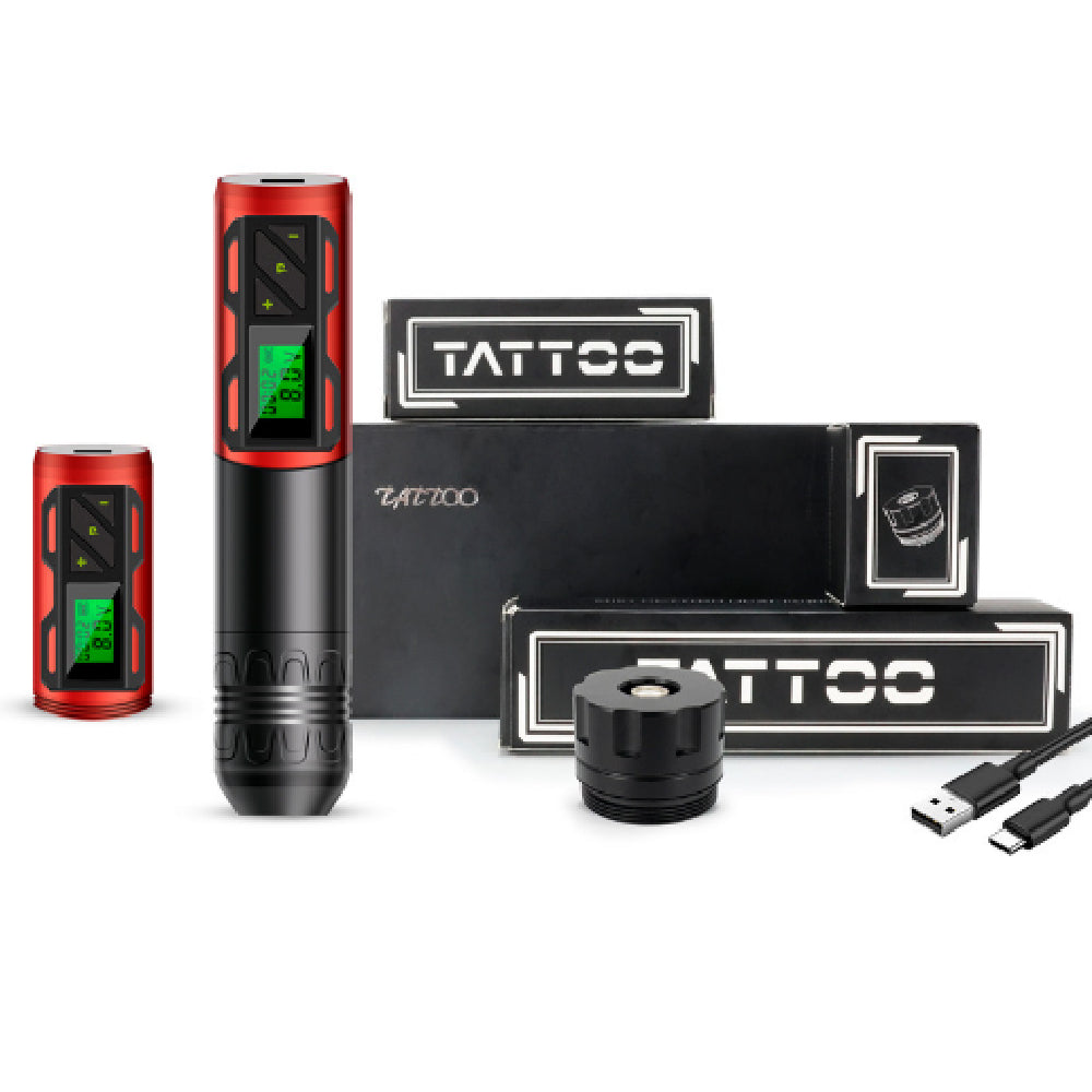 Pro Tättooing Kit, Wireless Tättooed Machine Kit with LED Display, Rechargeable 1800mAh Battery Cordless Rotary Tättooing Pen Set for Artists and Beginners, Red