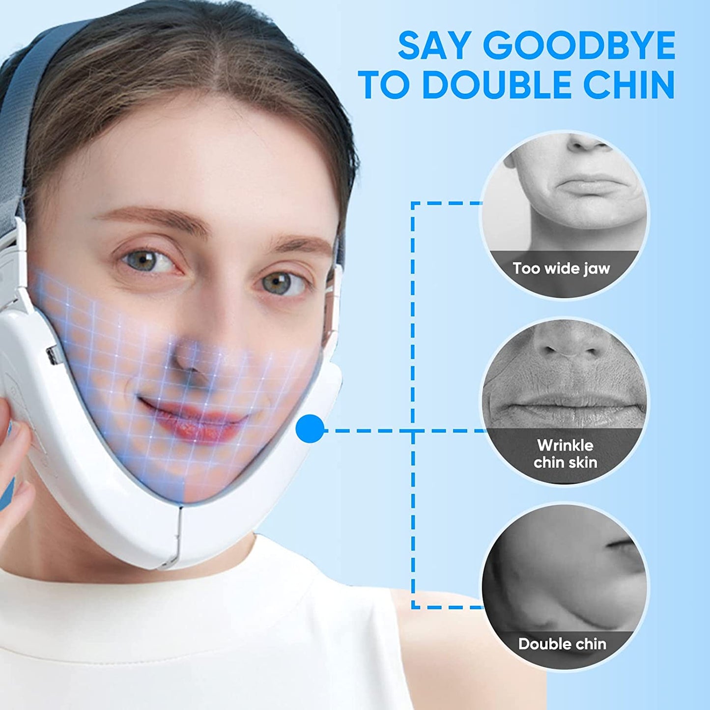 Mieauty Double Chin Reducer Machine, Electric Face Lift Device Beauty Belt, Portable Intelligent V-Face Shaping Massager with Blue Light,White