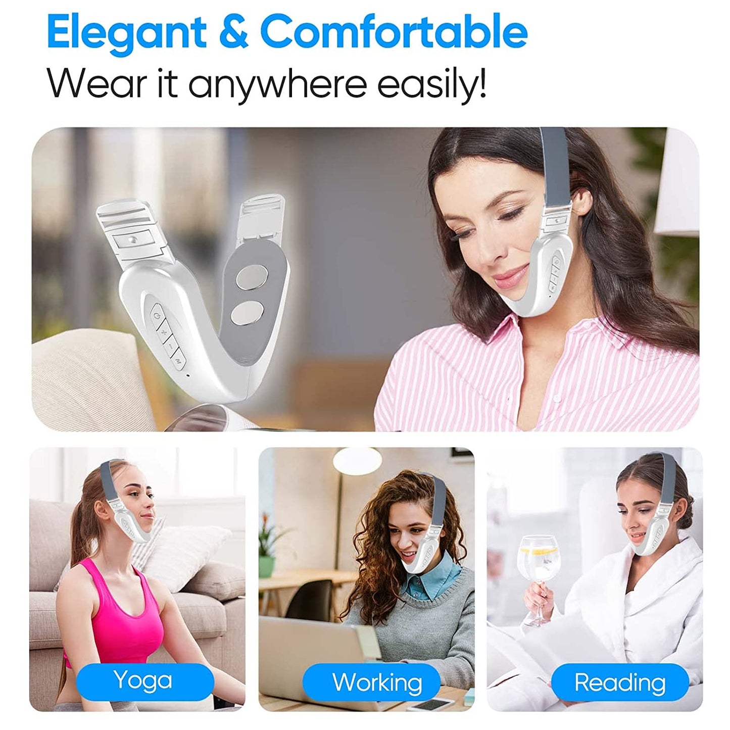 Mieauty Double Chin Reducer Machine, Electric Face Lift Device Beauty Belt, Portable Intelligent V-Face Shaping Massager with Blue Light,White