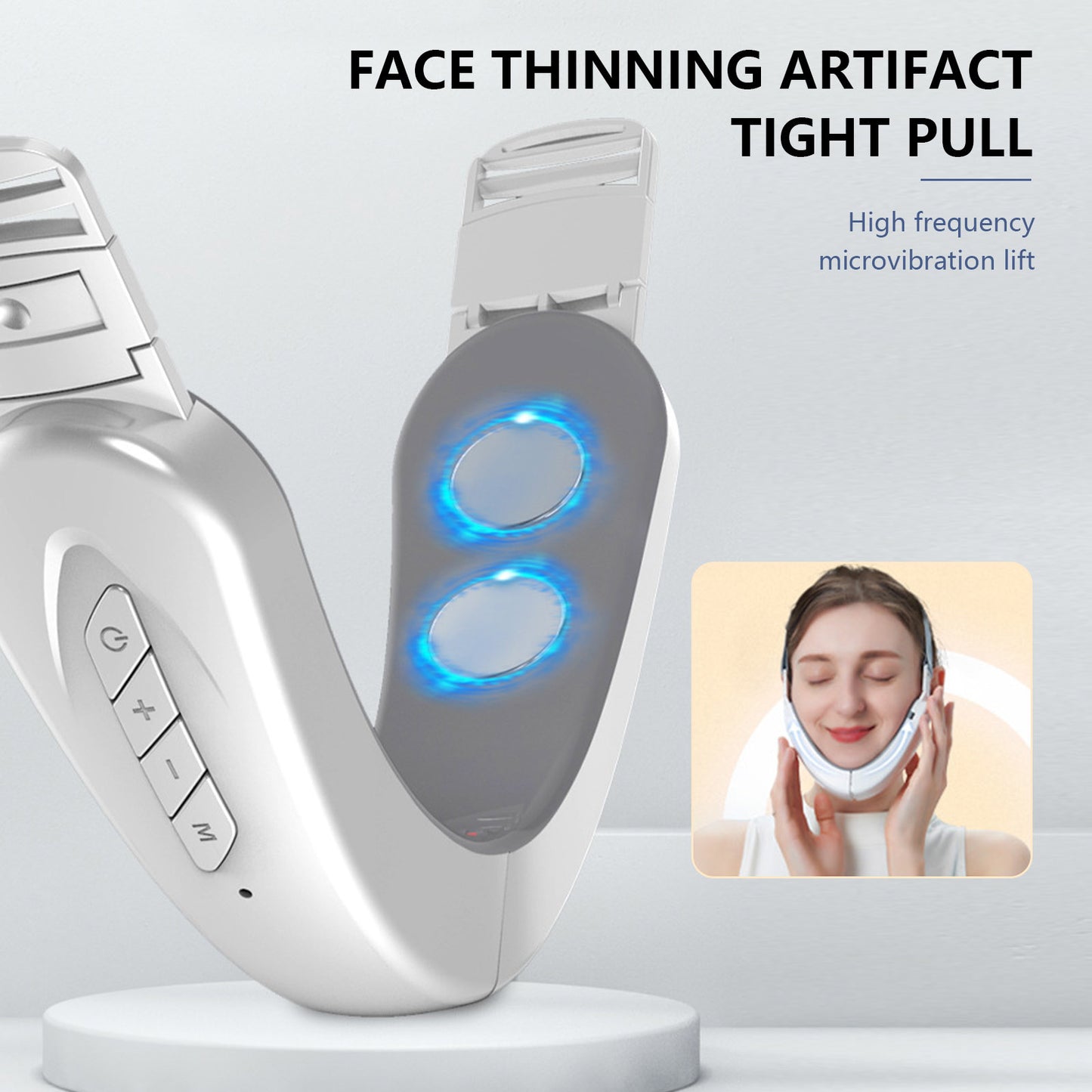 Mieauty Double Chin Reducer Machine, Electric Face Lift Device Beauty Belt, Portable Intelligent V-Face Shaping Massager with Blue Light,White