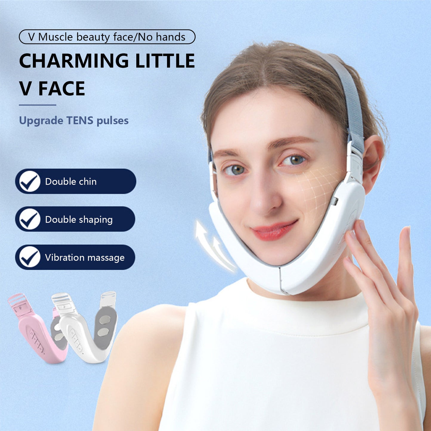 Mieauty Double Chin Reducer Machine, Electric Face Lift Device Beauty Belt, Portable Intelligent V-Face Shaping Massager with Blue Light,White