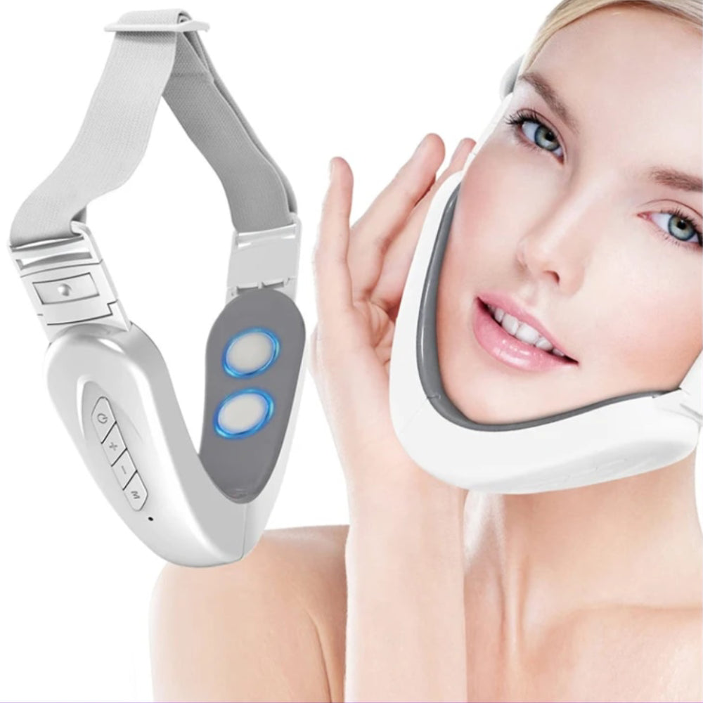 Mieauty Double Chin Reducer Machine, Electric Face Lift Device Beauty Belt, Portable Intelligent V-Face Shaping Massager with Blue Light,White