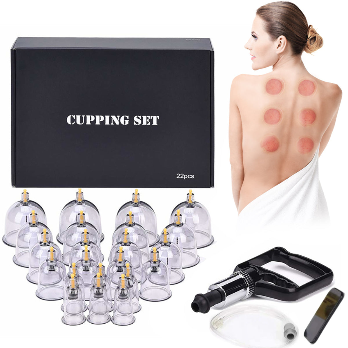 Ouwald Cupping Set for Massage Therapy - 22 Cups Chinese Cupping Kit with Hand Pump