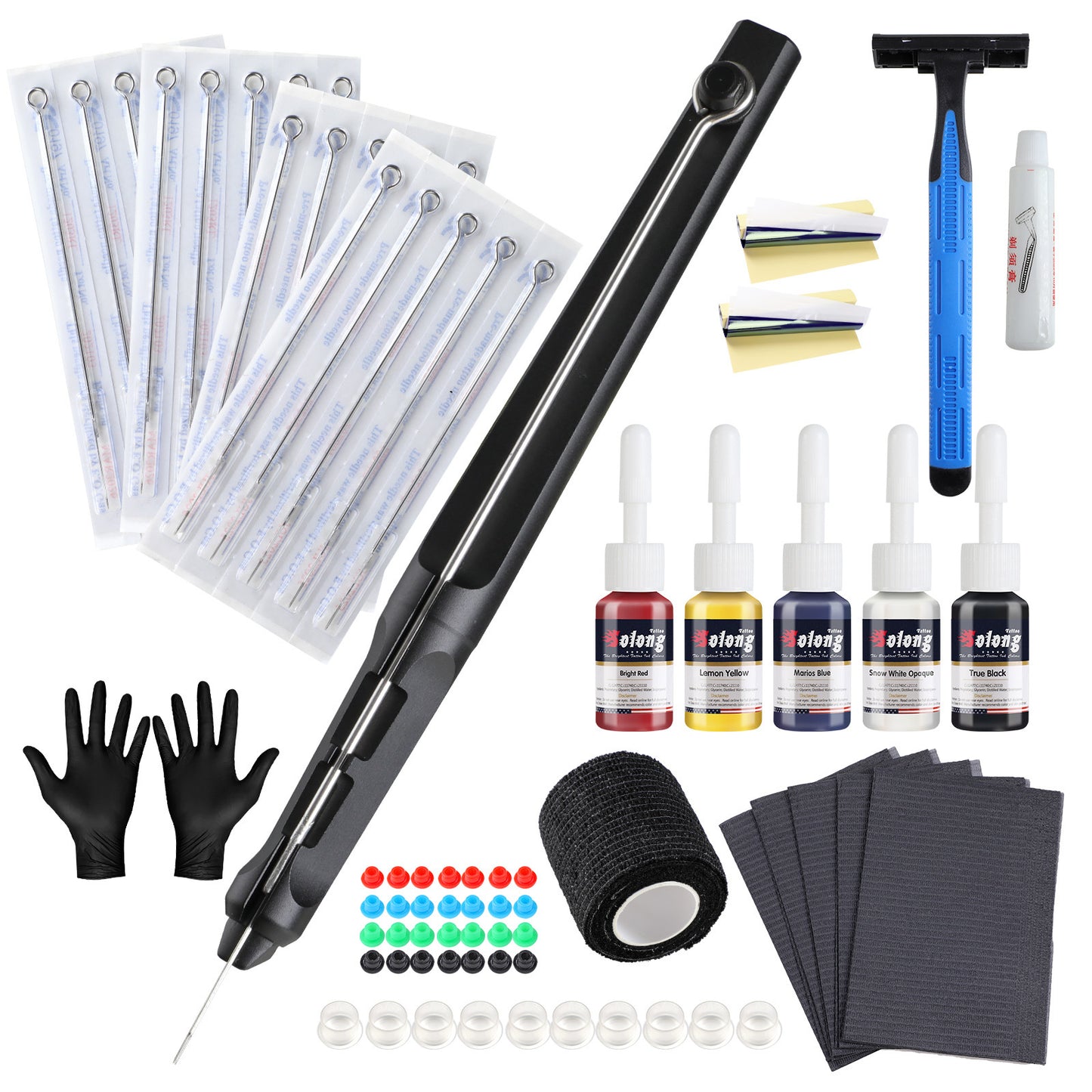 Ouwald Hand Stick and Poke Tättooed Kit for Beginners | Holder DIY Tättooed Poke Pen Set with 20pcs Nedles 5 Colors Inks, Gloves Grommet Bandage Stick n Poke kit