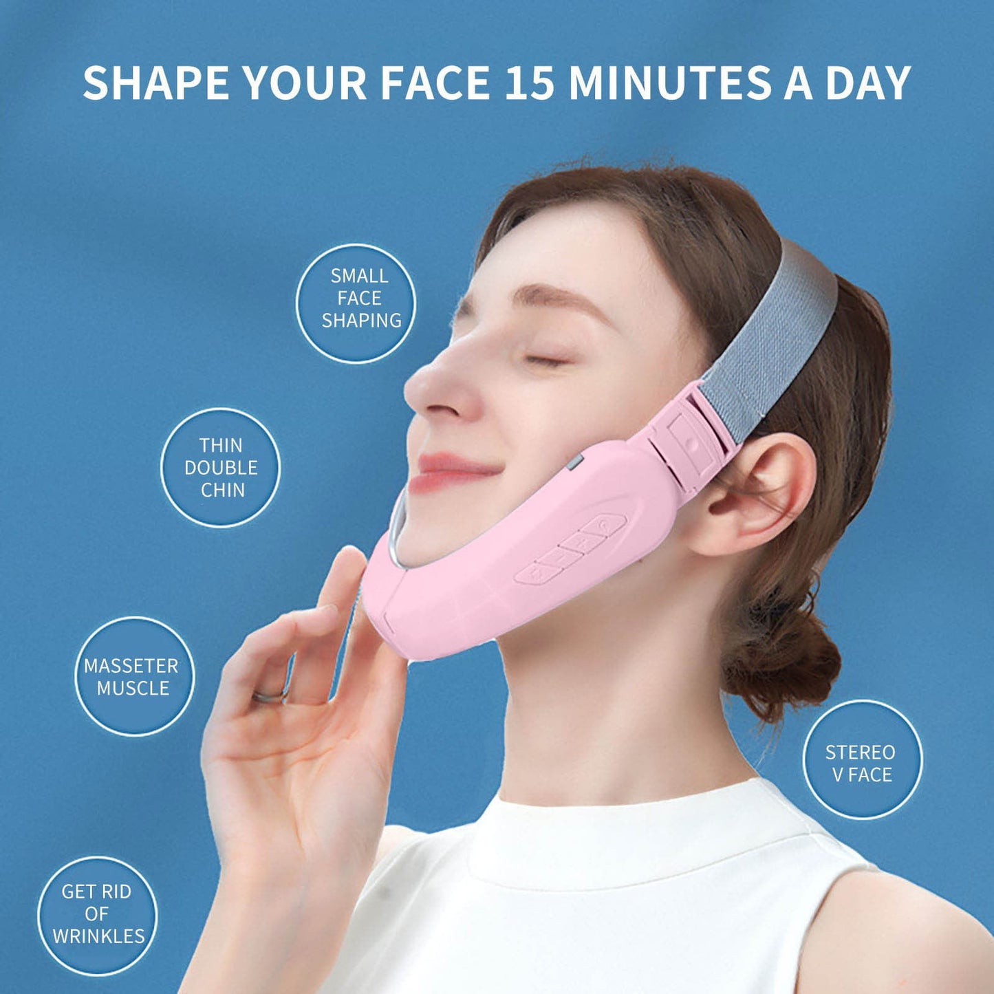 Mieauty Double Chin Reducer Machine, Electric Face Lift Device Beauty Belt, Facial Lifting Machine,Portable Intelligent V-Face Shaping Massager,Pink
