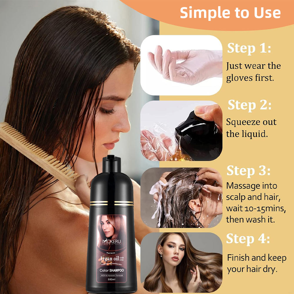 Ouwald Hair Color Shampoo for Gray Hair, 500ml Hair Dye Shampoo for Men & Women, 3 in 1 Fast Acting Natural Color Shampoo -Long Lasting-Safe And Easy to Use (Golden Brown Hair Dye)