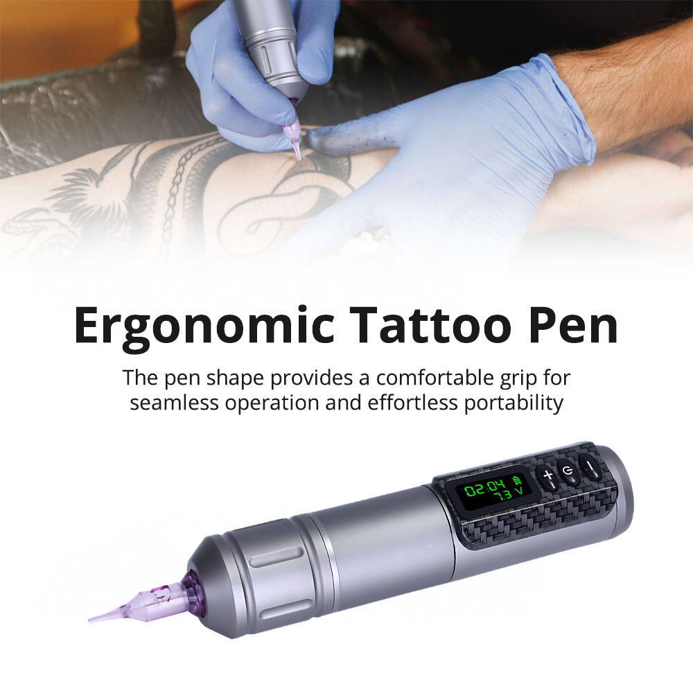 Ouwald Wireless Tättoo Machine Kit with LED Screen, Rechargeable Battery Powered Cordless Tättoo Pen Set for Professional Tättoo Artists and Beginners, Gray