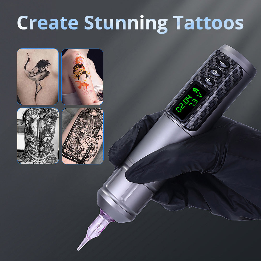 Ouwald Wireless Tättoo Machine Kit with LED Screen, Rechargeable Battery Powered Cordless Tättoo Pen Set for Professional Tättoo Artists and Beginners, Gray