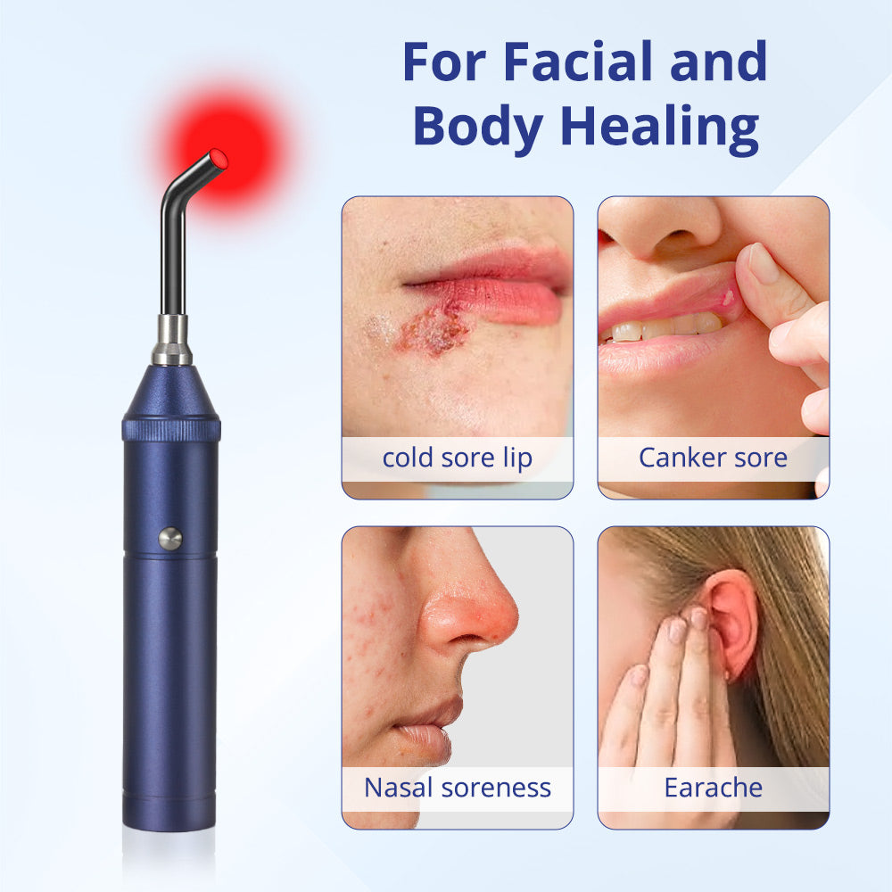Mieauty Red Light Therapy Device, Cold Sore Canker Sore Treatment Device, Infrared Light Therapy Wand for Lips Mouth Nose Ear Knee Feet Hands Joint Muscle Nerve Pain Relief with Removable Tip