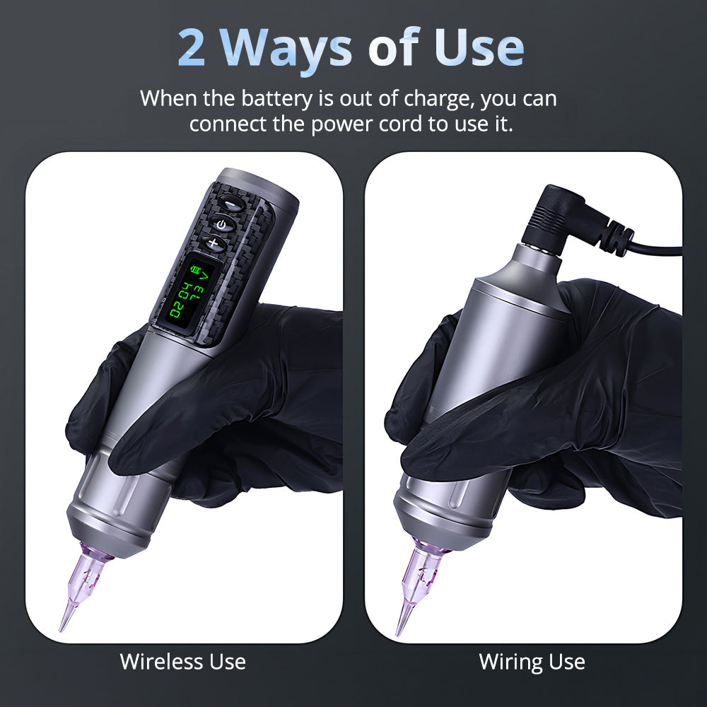 Ouwald Wireless Tättoo Machine Kit with LED Screen, Rechargeable Battery Powered Cordless Tättoo Pen Set for Professional Tättoo Artists and Beginners, Gray