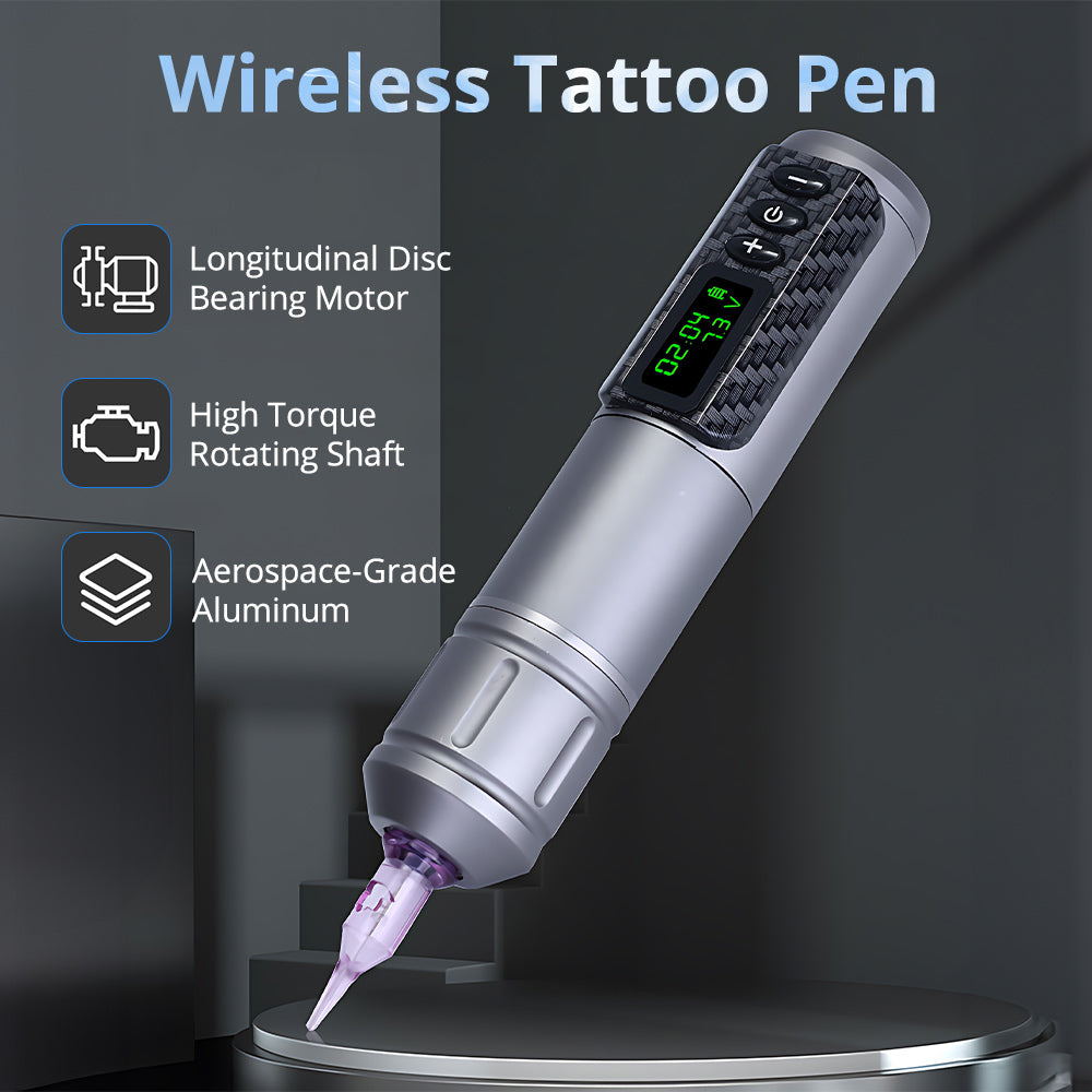Ouwald Wireless Tättoo Machine Kit with LED Screen, Rechargeable Battery Powered Cordless Tättoo Pen Set for Professional Tättoo Artists and Beginners, Gray