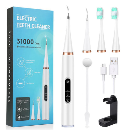 Electric Tooth Cleaning Instrument - Portable Teeth Cleaner, Electric Tooth Cleaner, 4 Levels Adjustable, 5 Modes, Electric Toothbrush Kit for Travel Household (White Set)