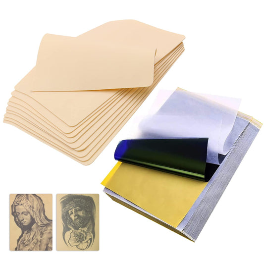 Tattoo Practice Skins with Transfer Paper - Suerbeaty 35Pcs Tattoo Fake Skin and Stencil Paper Kit Includes 25Pcs Tattoo Paper and 10Pcs Double Sided Tattoo Skin Practice for Beginners and Experienced