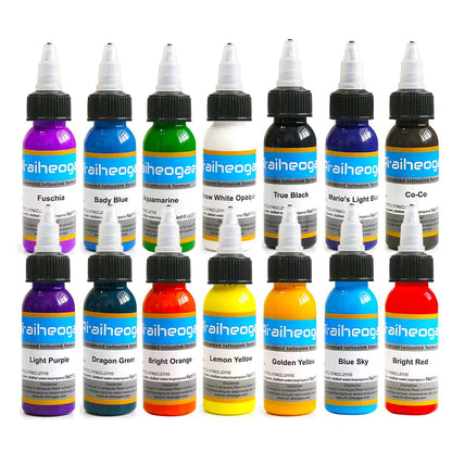 14 Pieces Tättooed Ink 14 Color Set 1oz 30ml/Bottle Tättooing Ink Pigment Kit for 3D Makeup Beauty Skin Body Art.