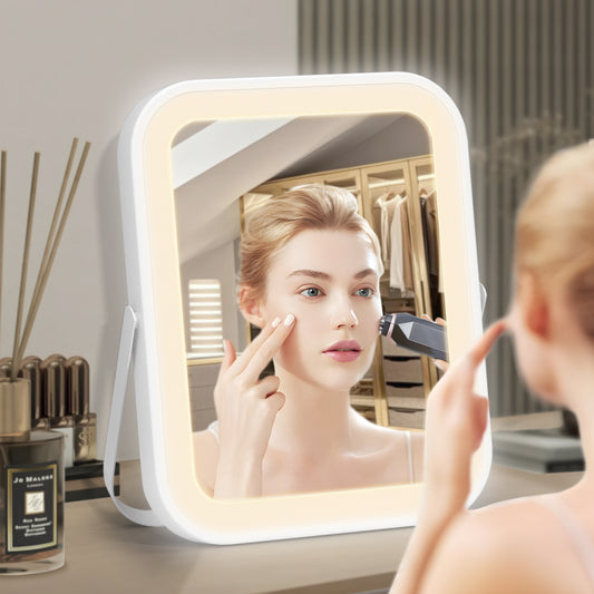 Ouwald Makeup Mirror with Lights, 8x10" Lighted Vanity Makeup Mirror with 3 Color Dimmable LED Lights & Touch Control, 360° Rotation Portable Makeup Mirror for Travel/Home