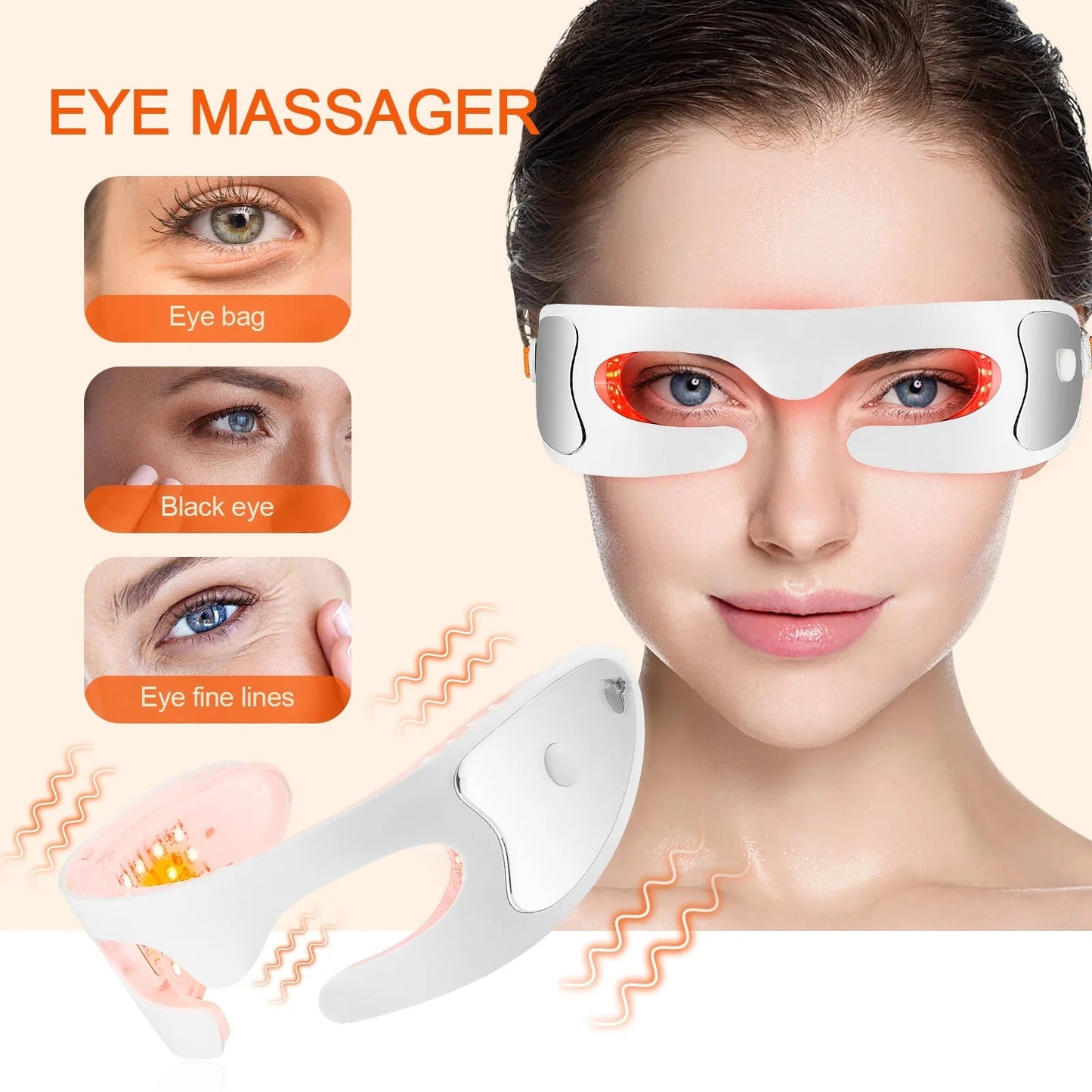 3D Anti-Aging Eye Massager Glasses, Rechargeable Red Light Led Eye Mask With Led Therapy for Wrinkles, Puffiness, Dark Circles, and Eye Fatigue