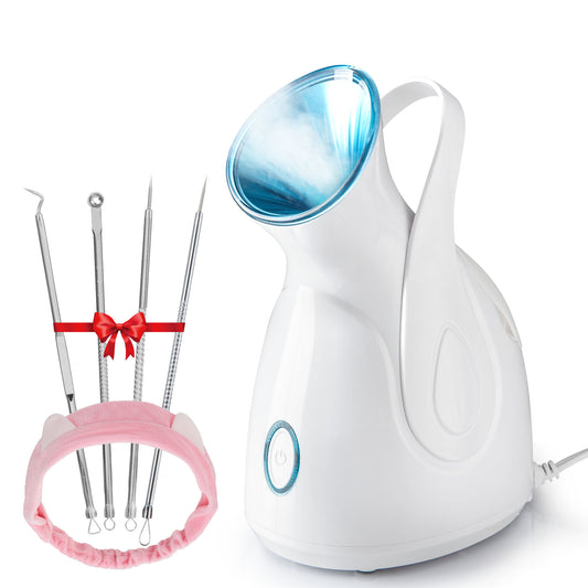 Ouwald Facial Steamer - Nano Ionic Face Steamer for Home Facial Spa Skin Deep Cleaning with 4Pcs Stainless Steel Skin Kit & Hair Band