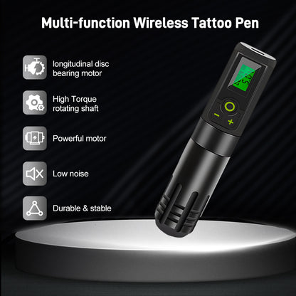 Pro Tättooing Kit, Wireless Tättooed Machine Kit with LED Display, Rechargeable 2000mAh Battery Cordless Rotary Tättooing Pen Set for Artists and Beginners, Black