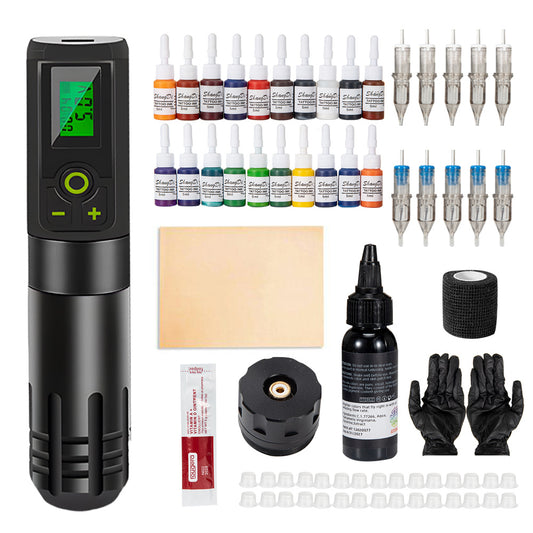 Pro Tättooing Kit, Wireless Tättooed Machine Kit with LED Display, Rechargeable 2000mAh Battery Cordless Rotary Tättooing Pen Set for Artists and Beginners, Black